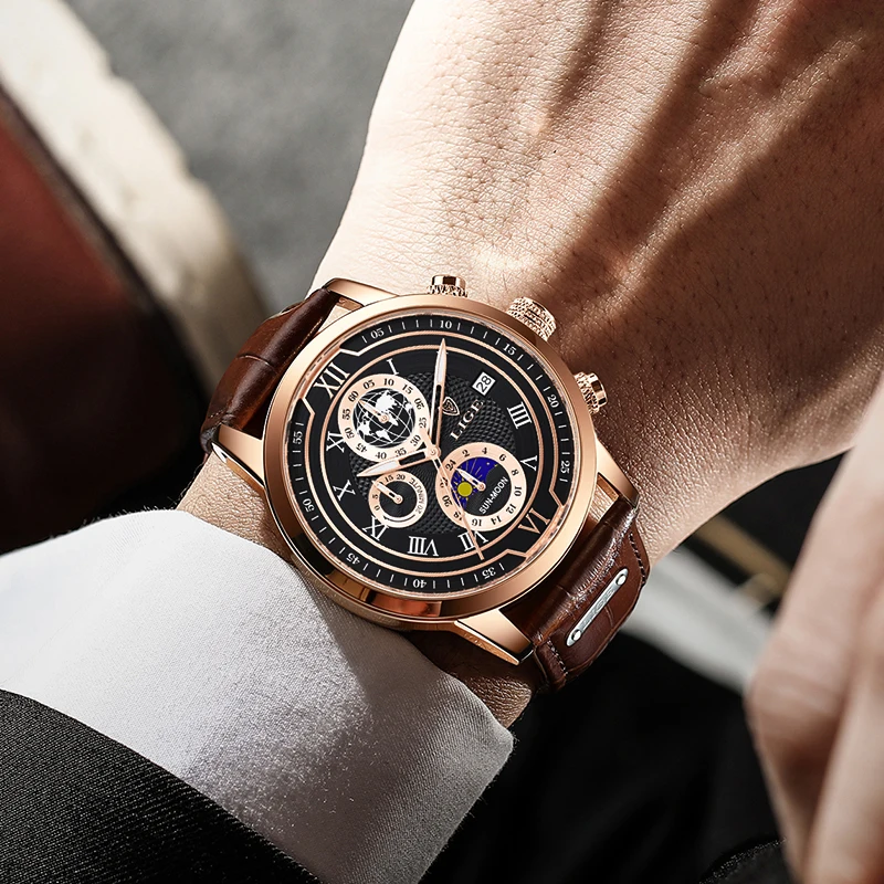 LIGE 2025 นาฬิกาผู้ชายแฟชั่นกีฬานาฬิกาควอตซ์ Mens นาฬิกาแบรนด์ชั้นนําหนังทหารกันน้ํานาฬิกาวันที่ ...