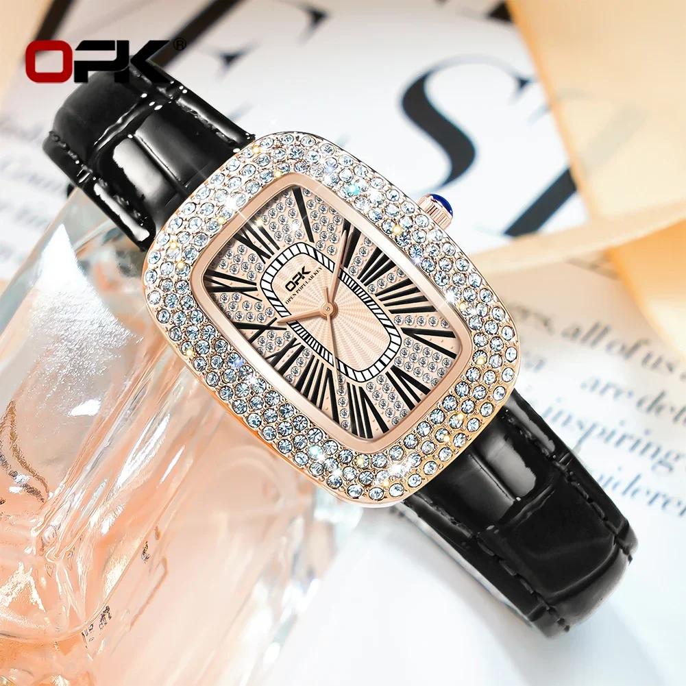 OPK-Montre quartzo simples pour dames, pulseira totalmente en diamante, scala romana, 8616