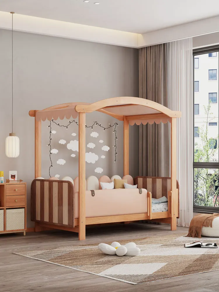 Magic bed, solid wood children's bed, tree house bed, staggered up and down bed, high and low double layer roof bed