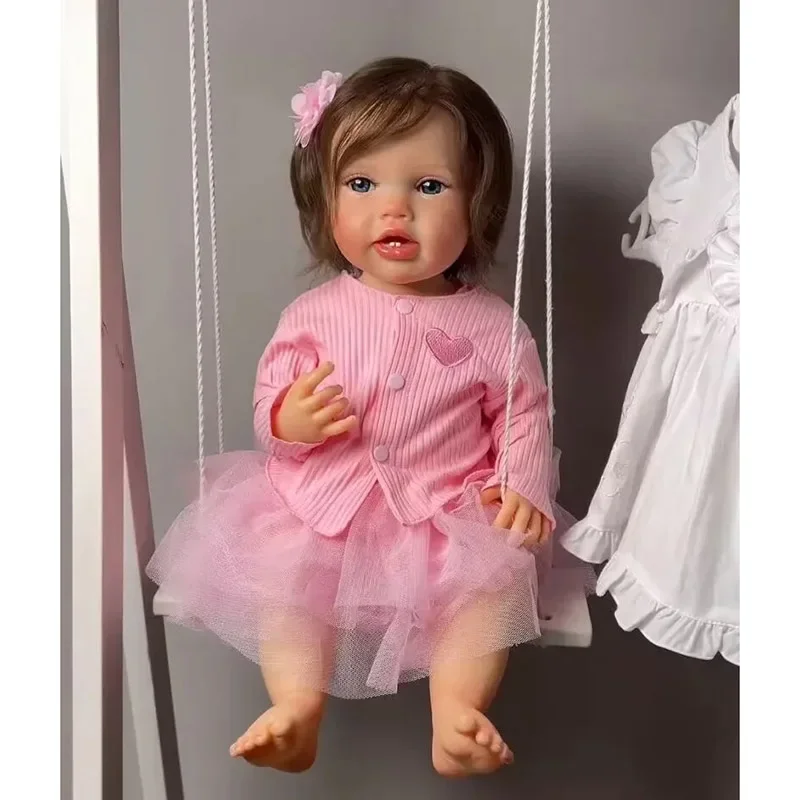 22inch Lottie Full Body Soft Silicone Vinyl Reborn Toddler Girl 3D Skin Visible Veins Hand Rooted Hair Collectible Art Doll