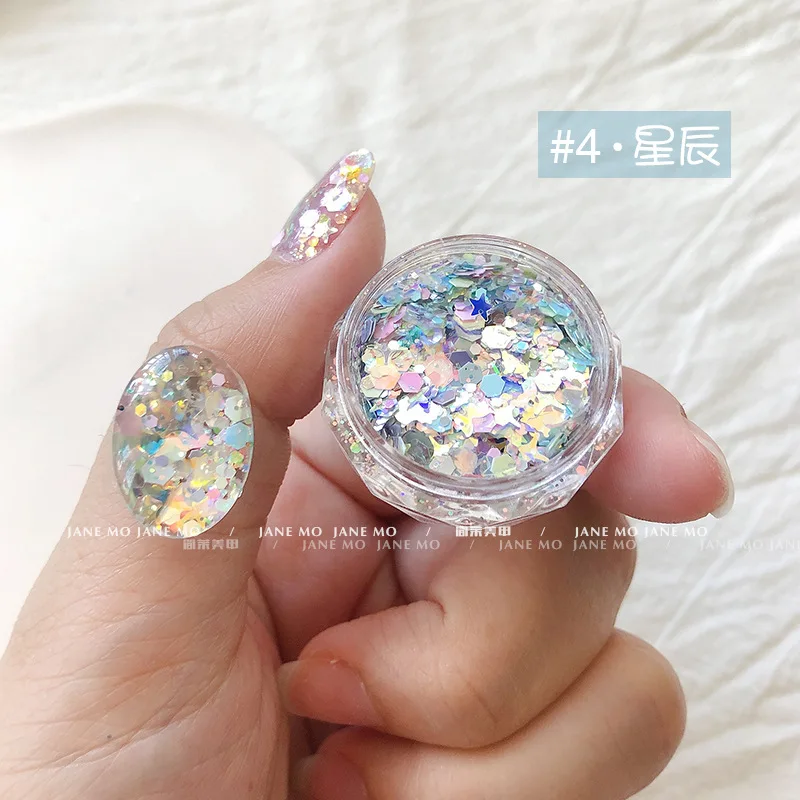 1jar Mermaid Star/Hexagon Chunky Flakes Mixed Shape Holographic Nail Glitter Sequins Loose Glitter Mixed Color Manicure Sequins