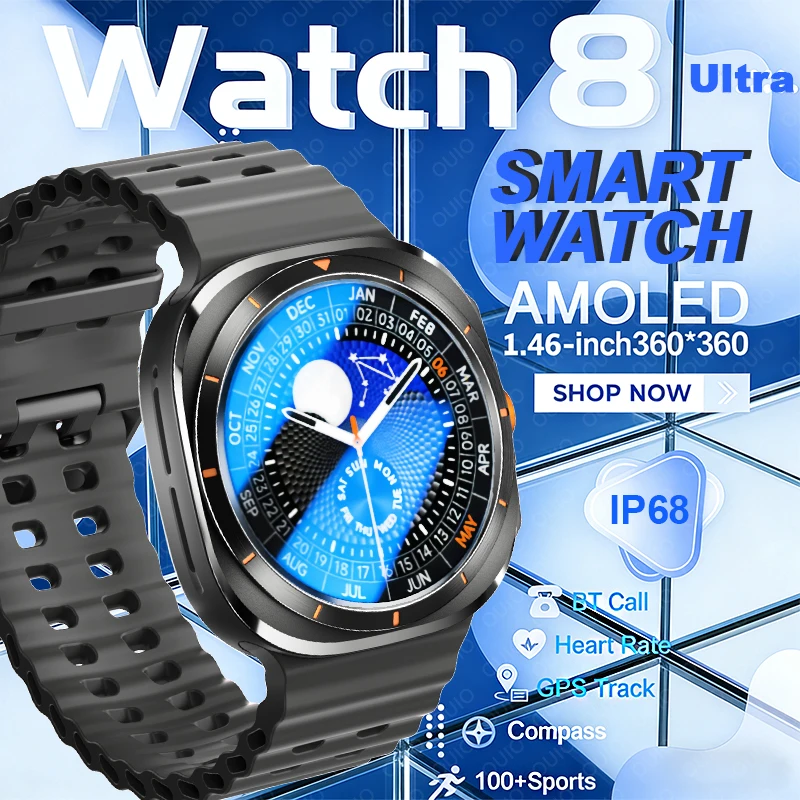 

2026 Новые часы 8 Ultra GPS Track Compass Смарт-часы Bluetooth Вызов 3ATM Водонепроницаемые пульсометр 100 + спортивный режим Мужские умные часы