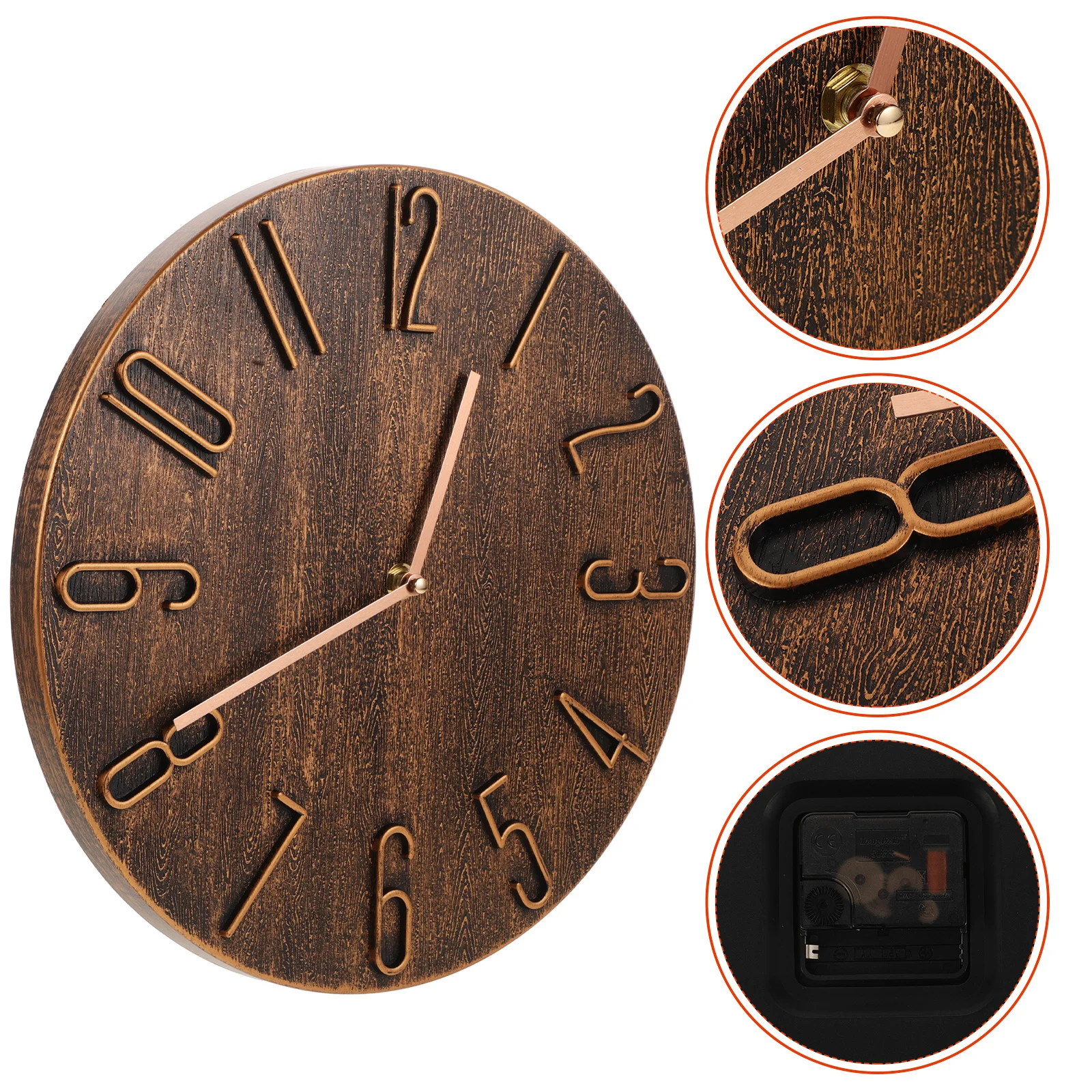 

Frameless Retro Quartz Wall Clock Silent Non Ticking Decorative Clock Brown for Office Home Bedroom Living Room Modern Wall