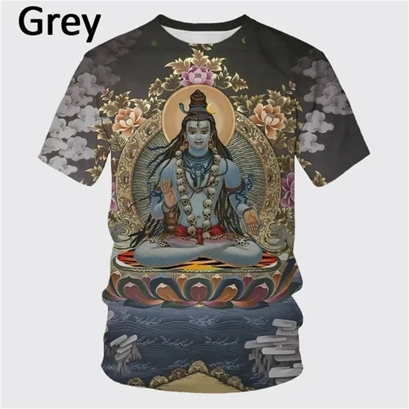 Latest Fashion Hindu God Shiva 3D Printed Men\'s T-shirt Summer Cool and Casual O-neck Short Sleeve T-shirt