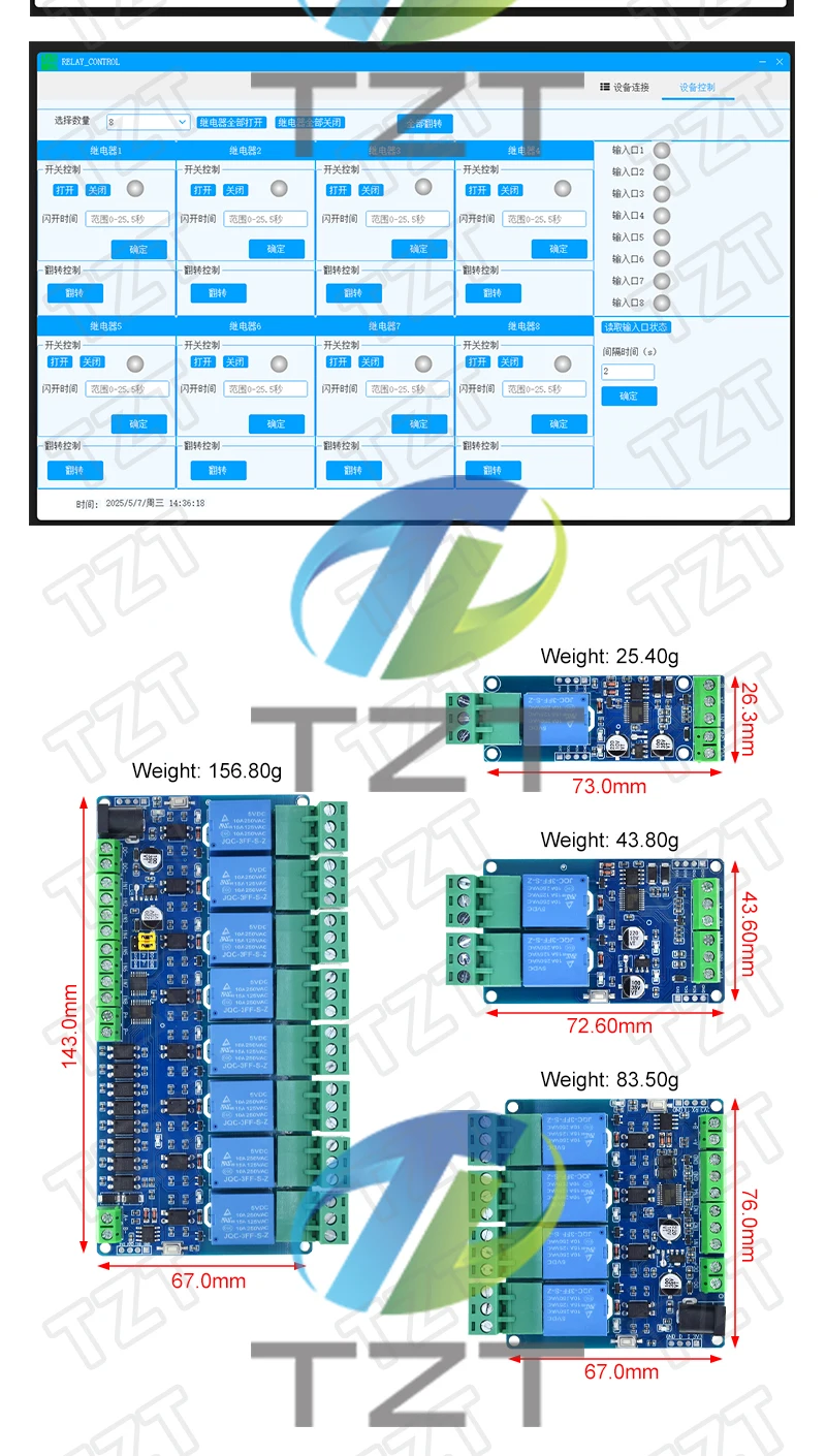 Modbus-RTU Relaismodul 1/1/2/4/8 Kanäle 10A 5V 12V 24V Schalter Eingang Ausgang Optokoppler-Isolation RS485 TTL – Detail 7