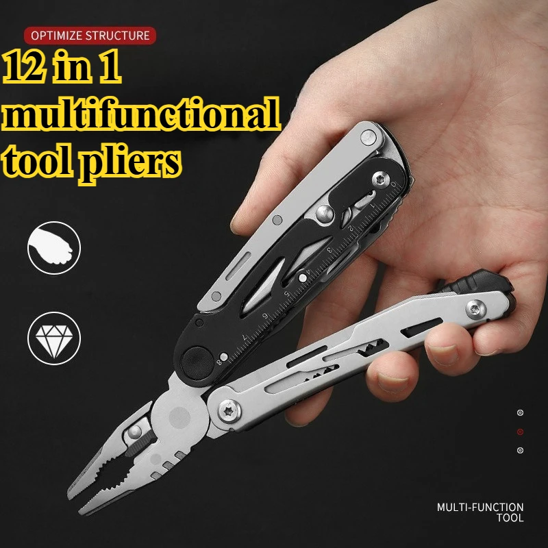 12 in 1 Multifunctional Tool Pliers Stainless Steel Outdoor Screwdriver Folding Portable Multi-purpose Combination Tool