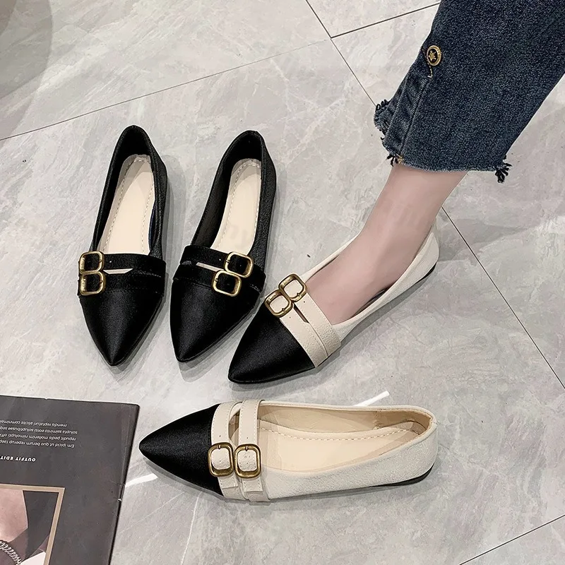 

Color Blocked Fashion Single Shoes for Women's 2025 New Spring French Style Pointed Flats Elegant Comfortable Comfortable Pumps