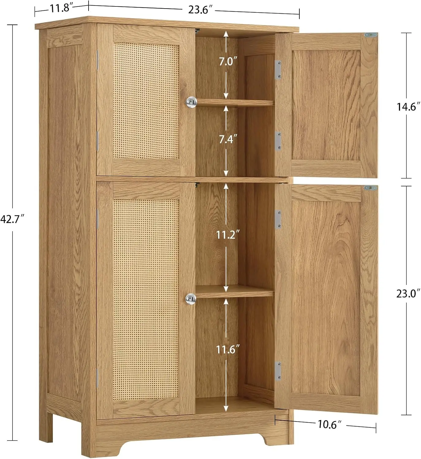 خزانة تخزين، خزائن الروطان مع رفين قابلين للتعديل و4 أبواب، خزانة حمام، خزانة، خزائن أرضية لغرفة المعيشة