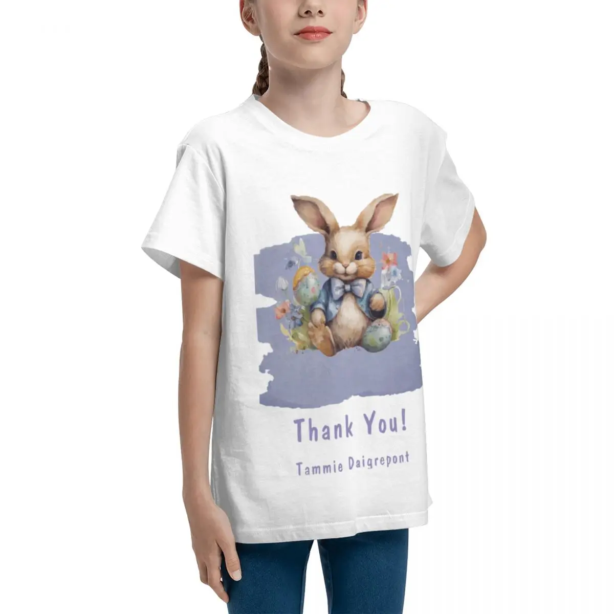 Teeanger Basic Short Sleeve T-Shirt Purple Tan Easter Bunny Baby Shower Top quality T-shirts Vintage Novelty Adolescents