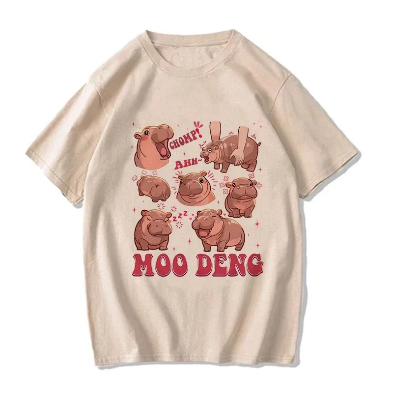 Kawaii Moo Deng Y2k T Shirt Funny Baby Hippo Tshirt Men Women Fashion Mange T-shirt Cartoon Harajuku Tee Tops Streetwear Clothes