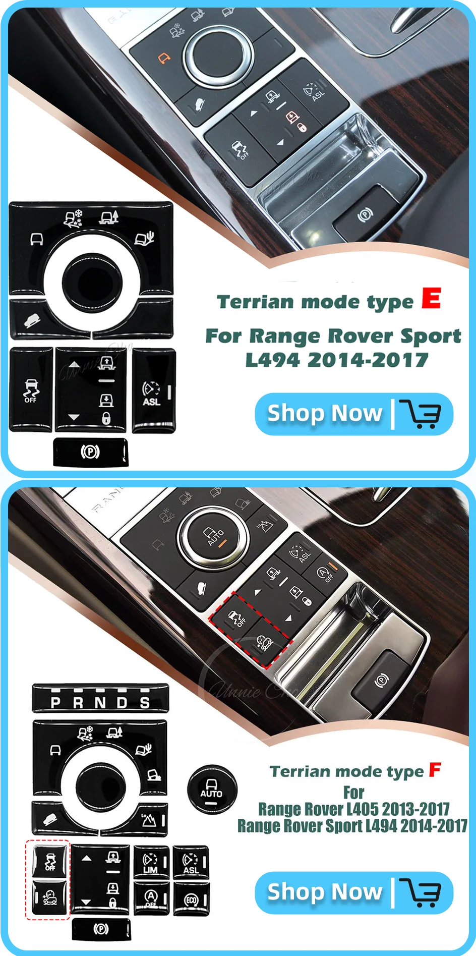 Knopfaufkleber für Range Rover Vogue L405 2014 bis 2017, Innenabdeckung für Range Rover Sport-Zubehör, L494 Getriebe-Terrain-Schalter – Detail 3