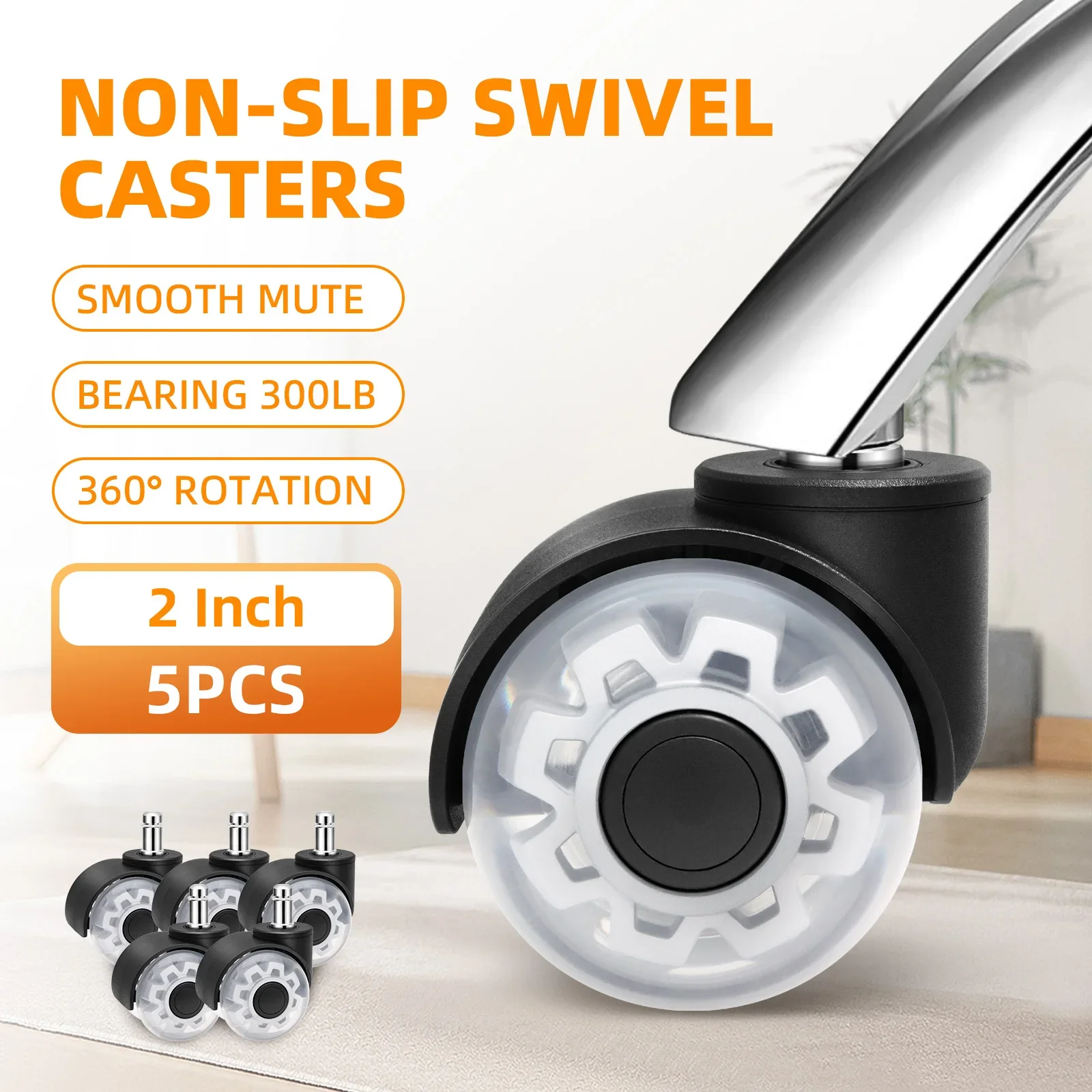 Universal silentand Wheel Office Chair Caster Swivel Rubber Soft Safe Roller Furniture Hardware Chair Wheels for Desk Office 5PC