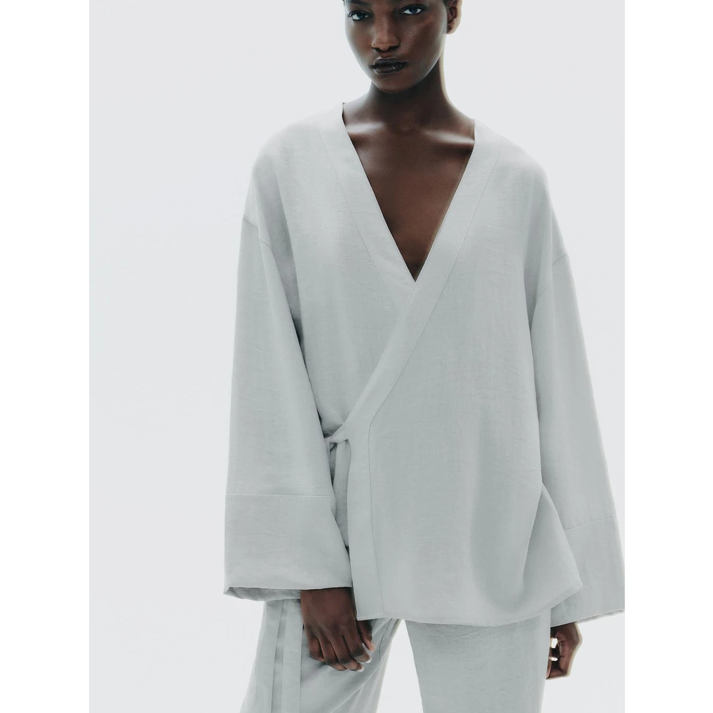 Lässiges Kimono-Sle-Set mit Knoten-Design, lang, Sve V Ne, Button-up-Spwear-Hose, zweiteiliges Faion-Set für Damen
