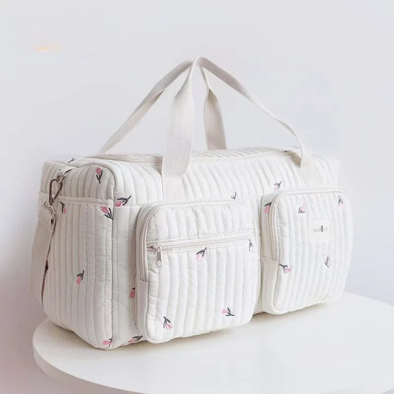 Quilted Mommy Bag Large Capacity Luggage Diaper Bag Portable Shoulder Handbags Maternity Travel Tote with Pockets Mother Kids