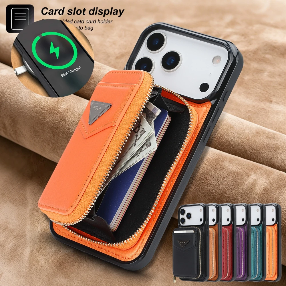 

Wireless Charging Cards Holder Wallet Case For iPhone Air 18Promax 17 Pro Max 16 15 Plus 14 Pro 13 Magnetic Phone Cover Stand