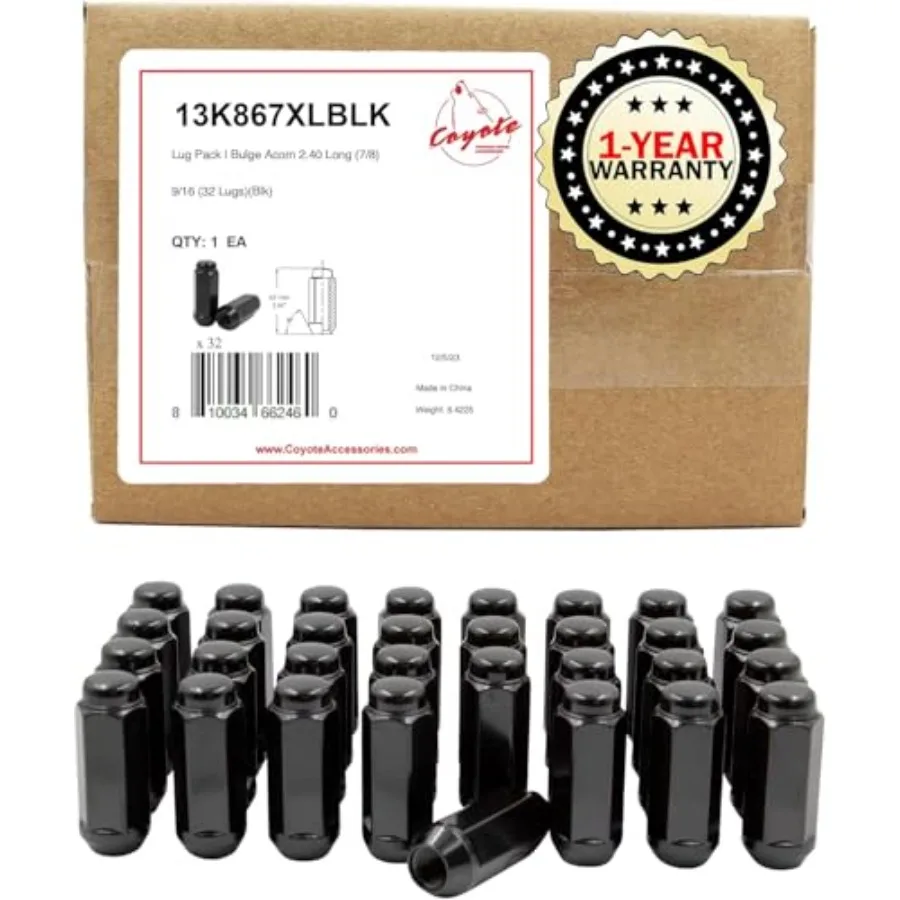 

32 Pcs 9/16"-18 Thread Bulge Acorn 2.40" Long Lug Nuts 22mm " Fits Chevrolet GMC C20 K20 K30 K35 C2500 C3500 ｜ Ram 2500 3500 ｜