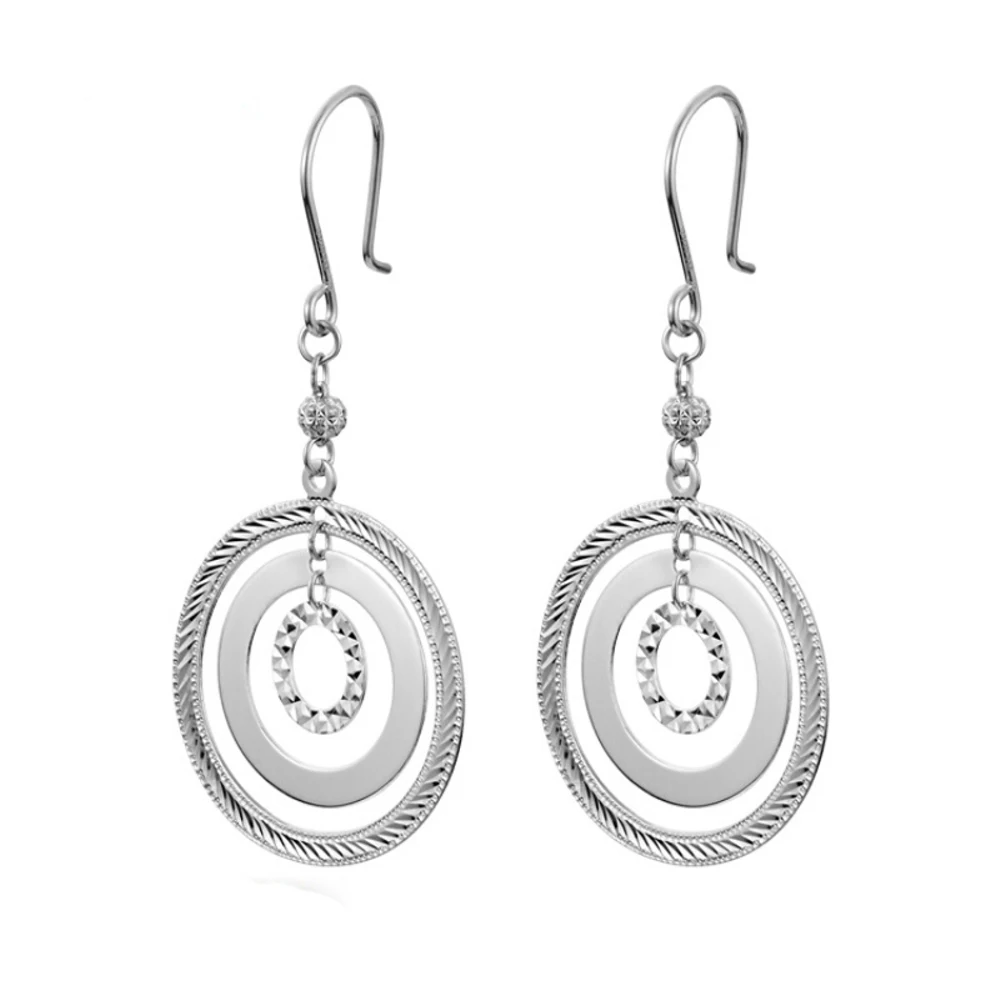 PT950 Pure Platinum 950 Dangle Women Gift Lucky Carved Glossy Three Circles Earrings