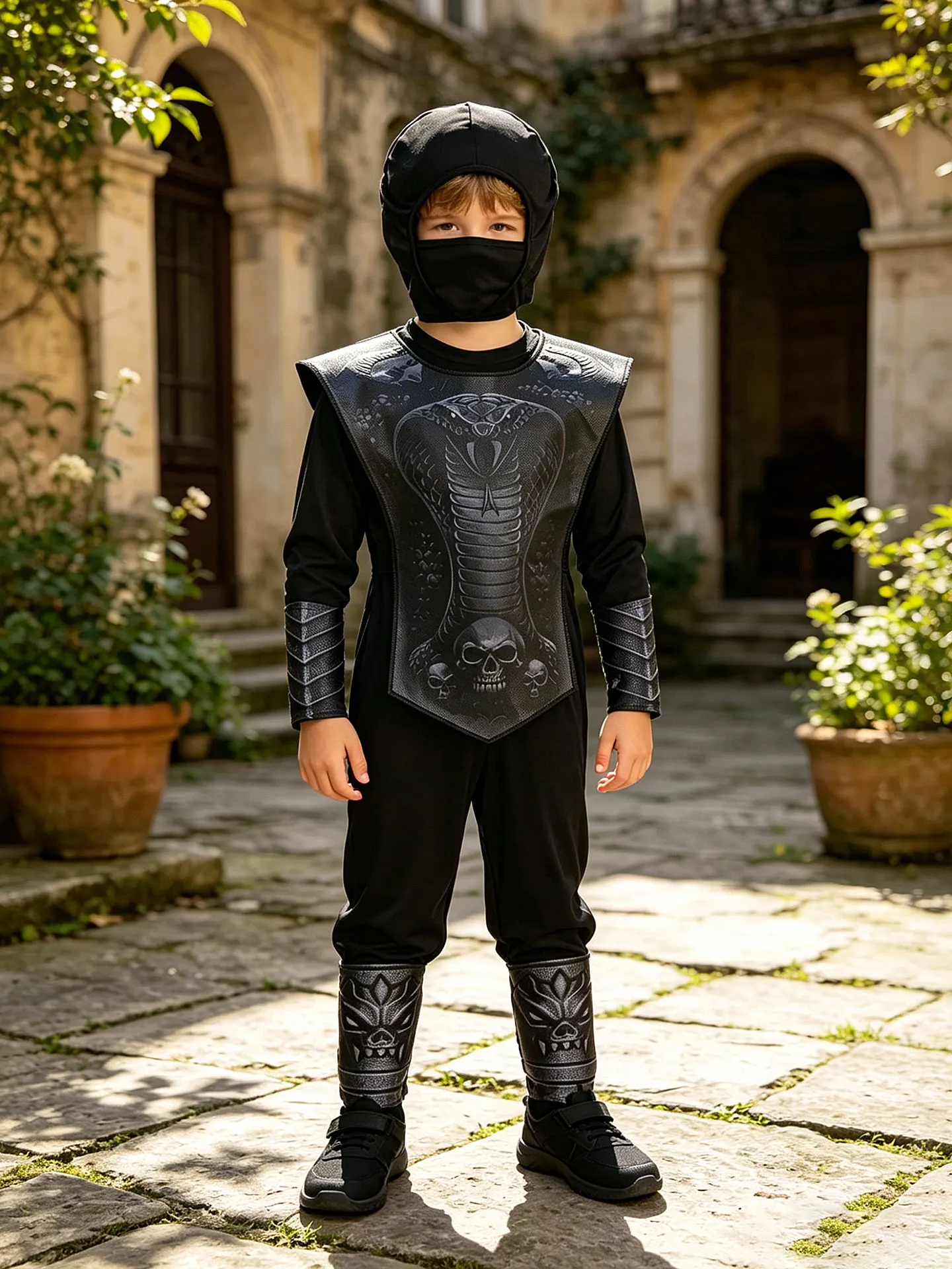 Viper Ninja Cosplay-Outfit für Kinder, Polyester-Overall mit Masken-Brustpanzerung für Jungen, Halloween-Mottoparty – Detail 6