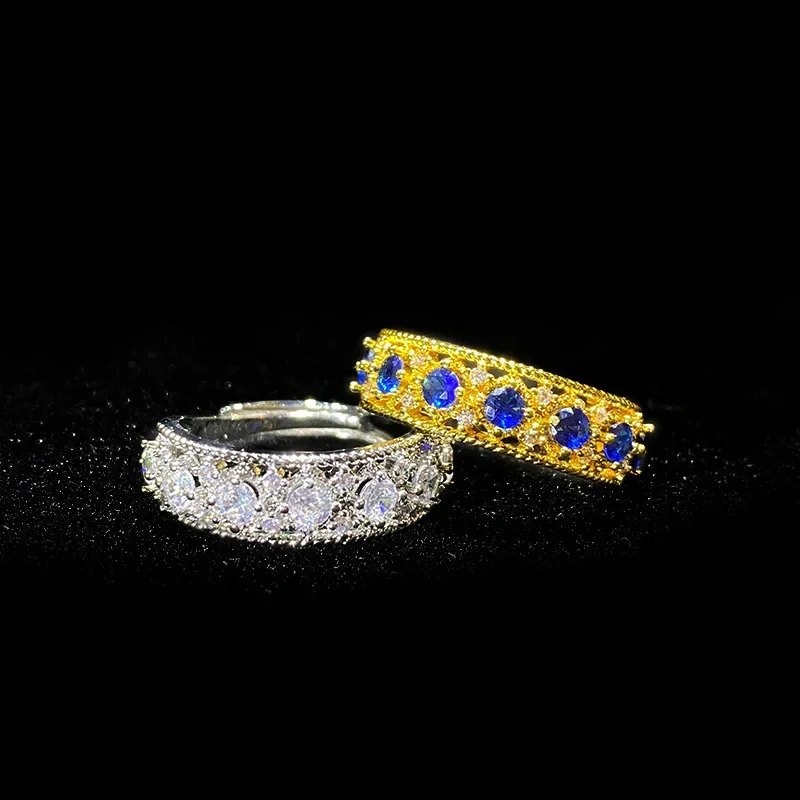 

MDL Moissanit1 style Lace Row Ring Blue Pointed Crystals High Carbon Diamond INs Couple's Pair Ring Open Ring