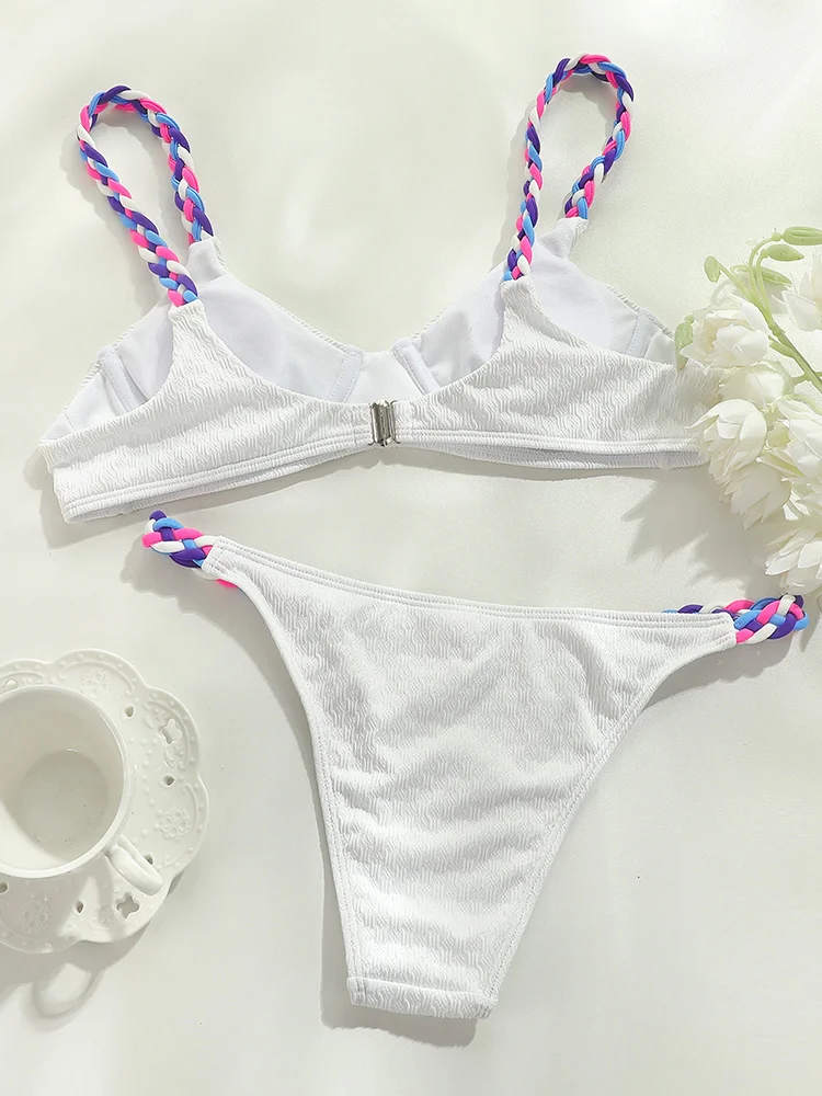 Biały kolor Bikini seksowny strój kąpielowy kobiety nowy strój kąpielowy zestaw Bikini Push-Up dwuczęściowy garnitur Biquini Patchwork kostium