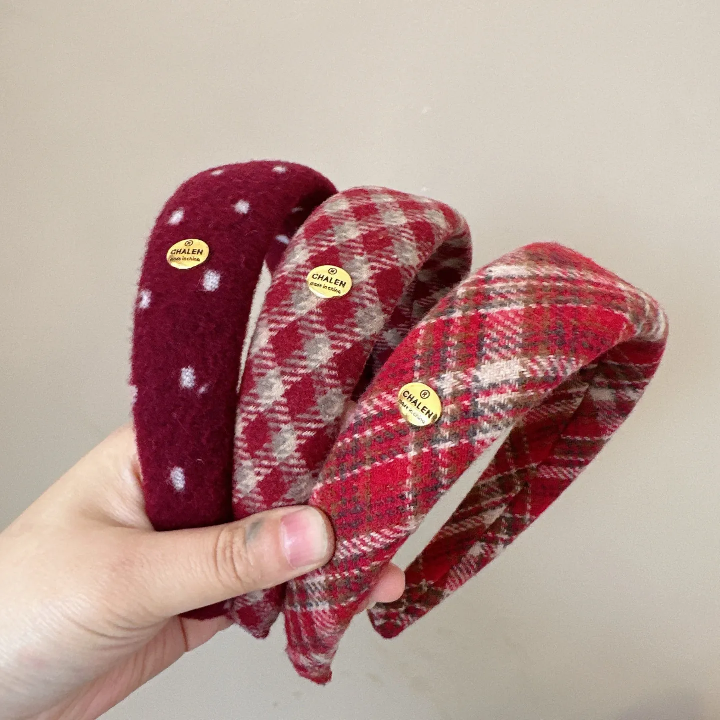 Red Plaid Plush Wide Headband for Women Winter Warm Volume Boosting Non Slip Comfortable Premium Daily Hair Accessory