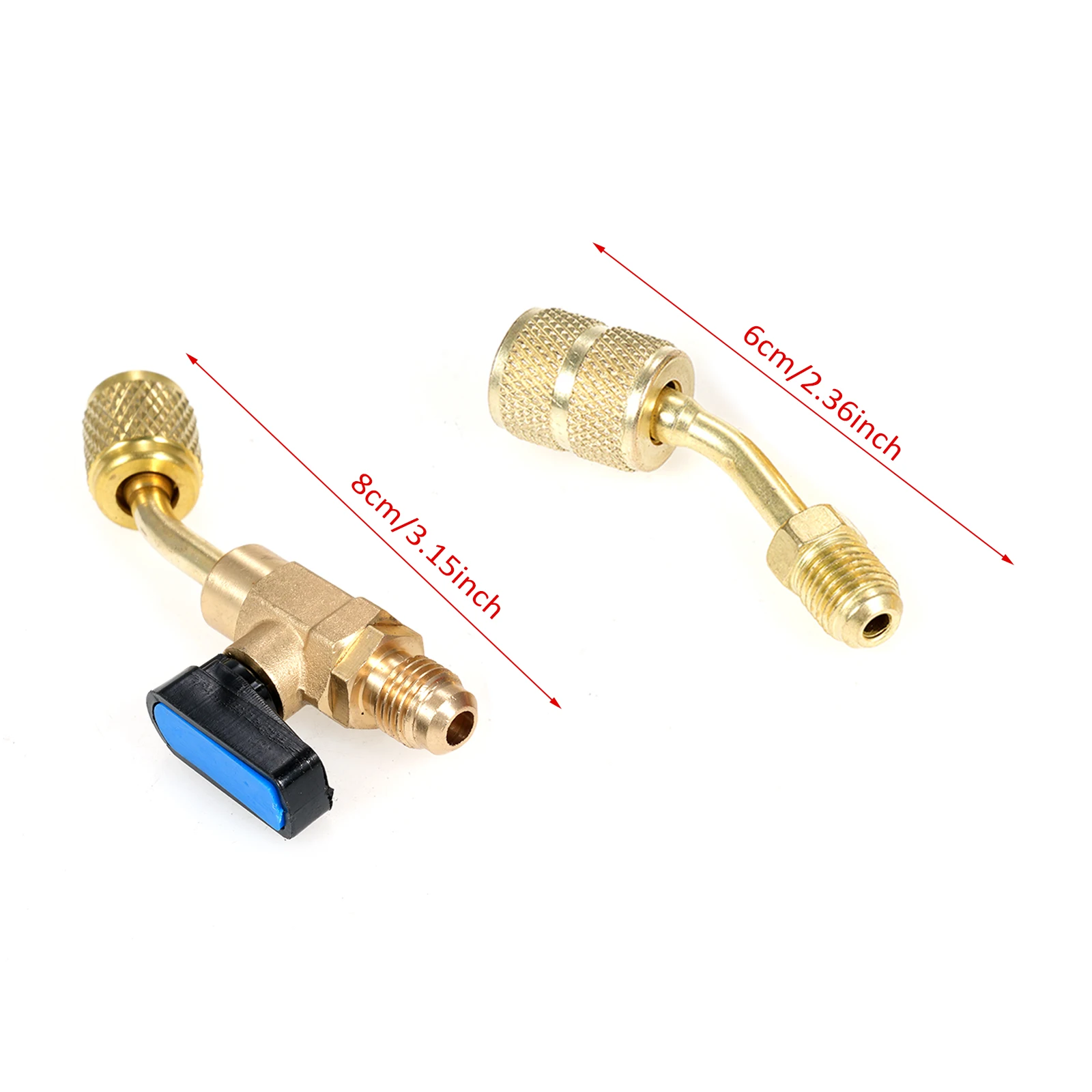 AC Refrigerant Angled Shut-Off Ball Valve OEM Replacement 1/4In R410A R134A R22 HVAC Valve With 5/16To1/4 Flare Adapter
