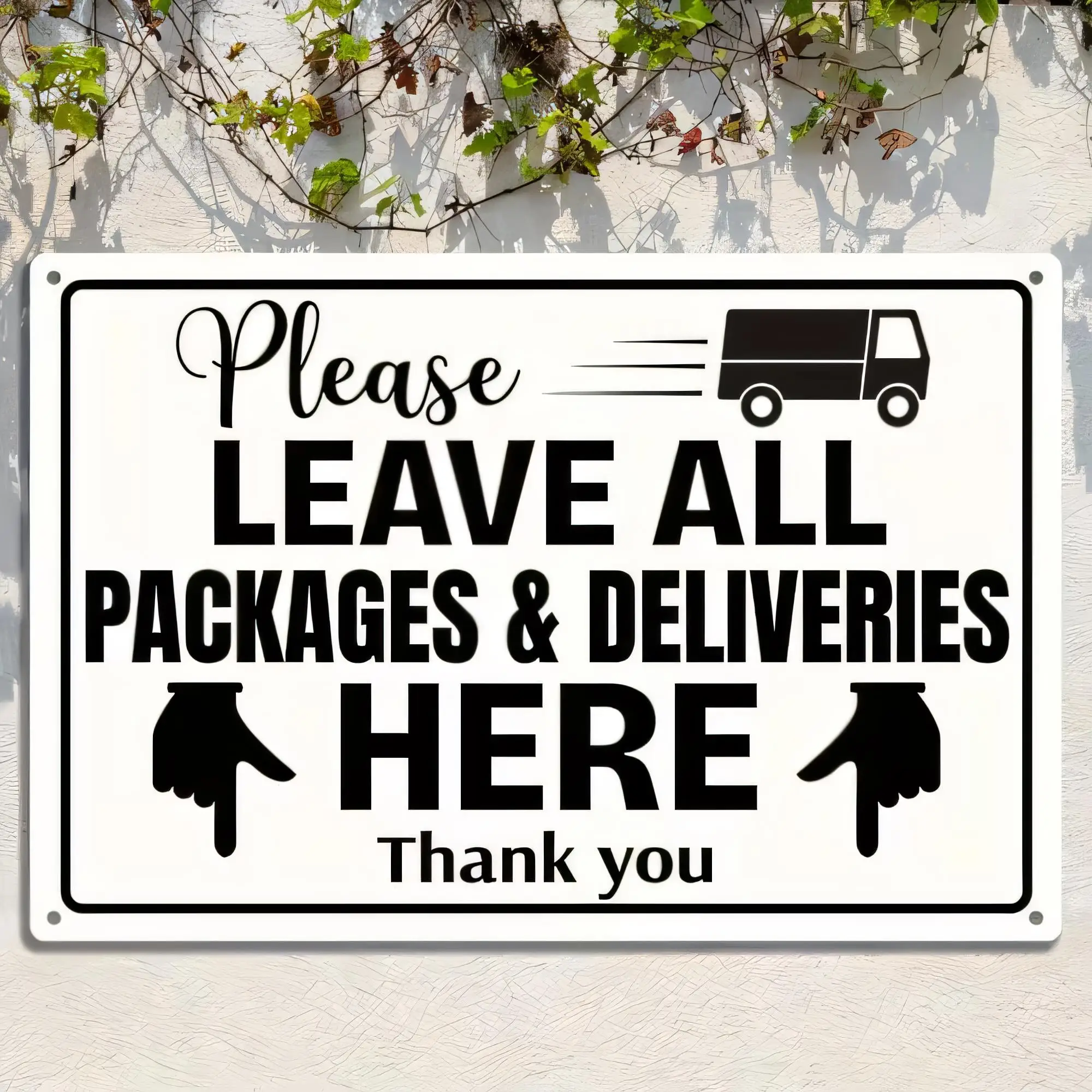 Tin Sign Please Leave All Packages & Deliveries Here Thank You, Funny Mail Delivery Warning Metal Wall Art, Vintage Outdoor Door