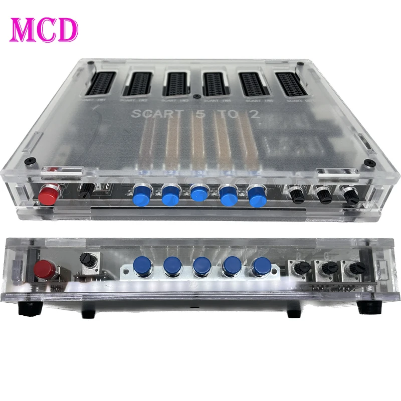 New Version Acrylic Case Mini Converter Scart Switch5 in 2(EU) Output Video RGB SVHS AV Adapter with Adjust Image Function