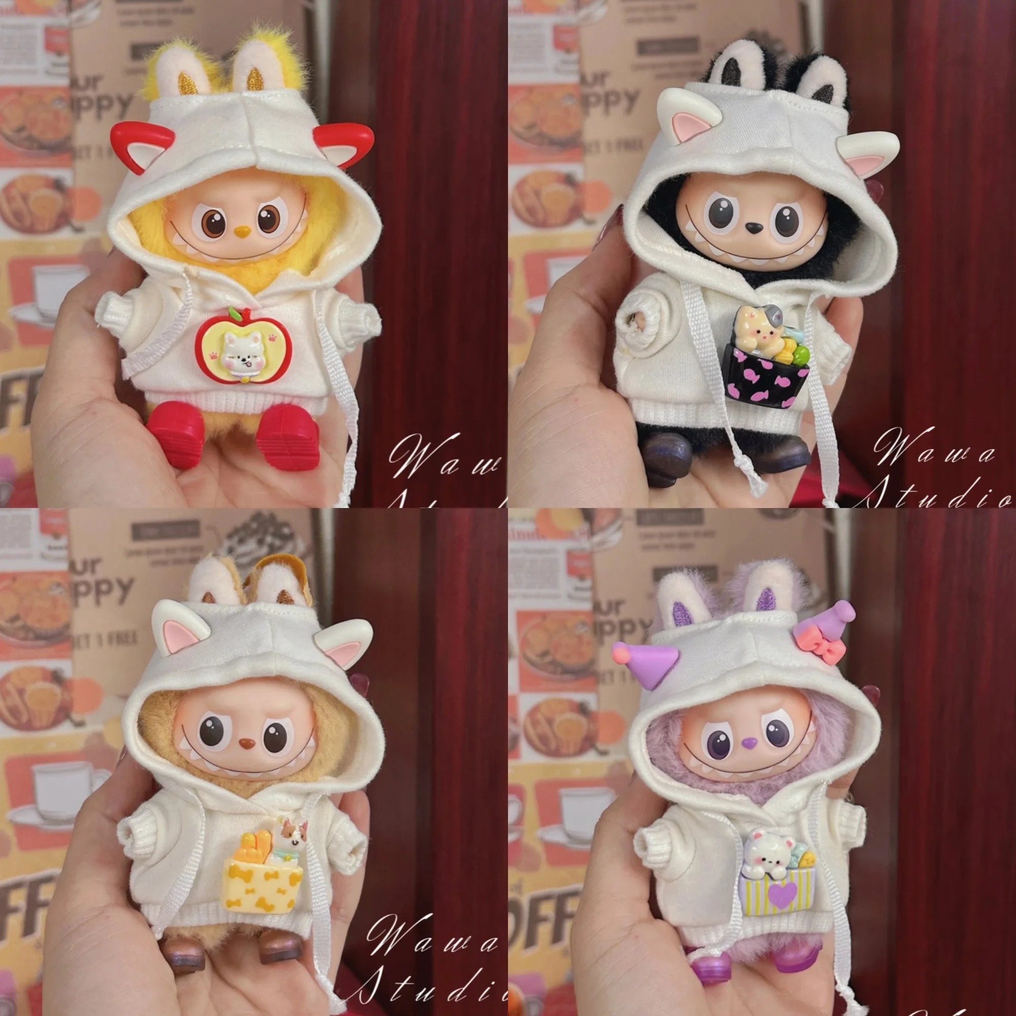 

4th Gen Labubu Heart Code Series Animal Ear Outfit, White Hoodie & Crystal Shoes Set for 10cm Vinyl Doll (Clothing Only)