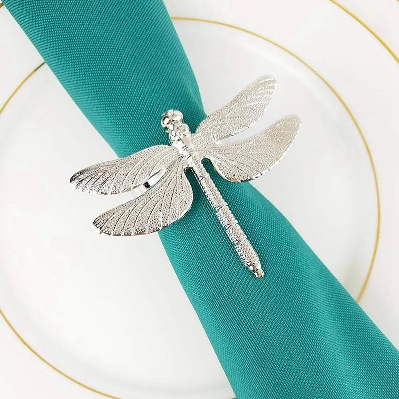 24 Pcs Dragonfly Napkin Rings, Zinc Alloy Napkin Buckle Silver Napkin Ring For Hotel Wedding Holiday Table Dinner Party