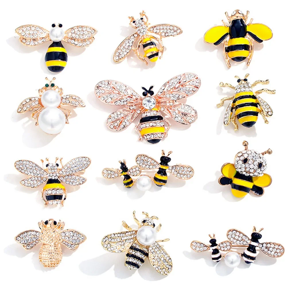 1Pc Honey Bee Brooch Pins Bag Clothes Lapel Pin Cute Insect Pins with Faux Pearl Fashion DIY Jewelry Making Gifts