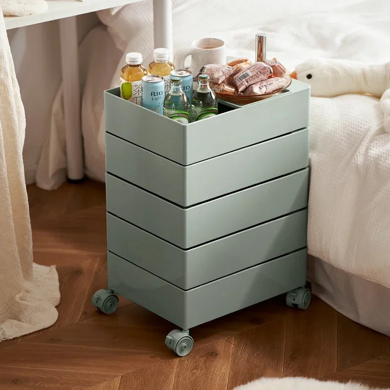 

Bedside Cabinet Rotating Storage Cabinet Movable Magazine Cabinet 360 Bedside Table Bedroom Roller Cart Cosmetics Multi-layer