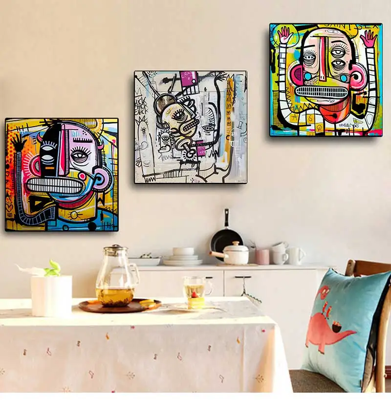 Wall Art Pictures For Living Room Decoration No Frame Graffiti Street Art Poster Joachim Abstract Colorful Face Canvas Painting