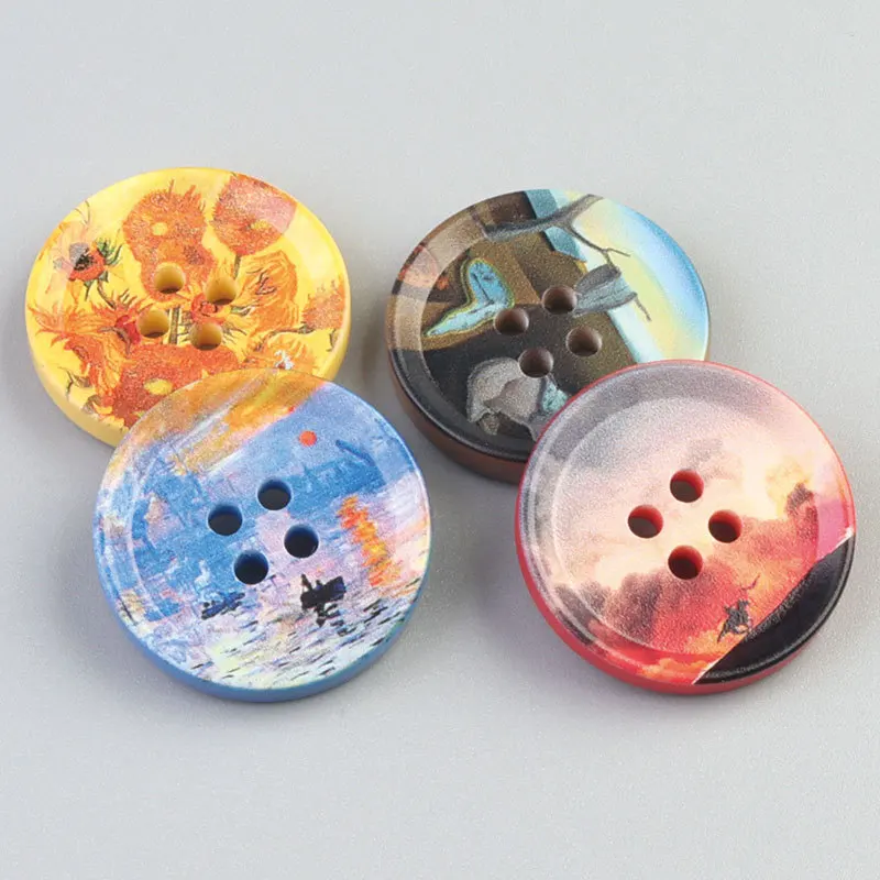 4 Holes Round Art Oil Painting Buttons Clothes Shirt Suit Knit Coat Denim Resin Buttons Sewing Fashion Decoration Accessories