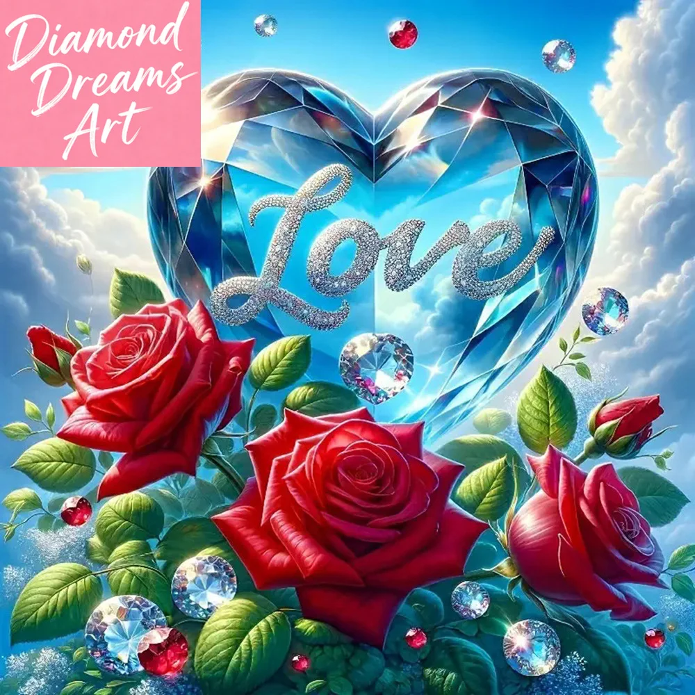 Frameless, 5d Diamond Painting Heart Rose Full Diamond Embri