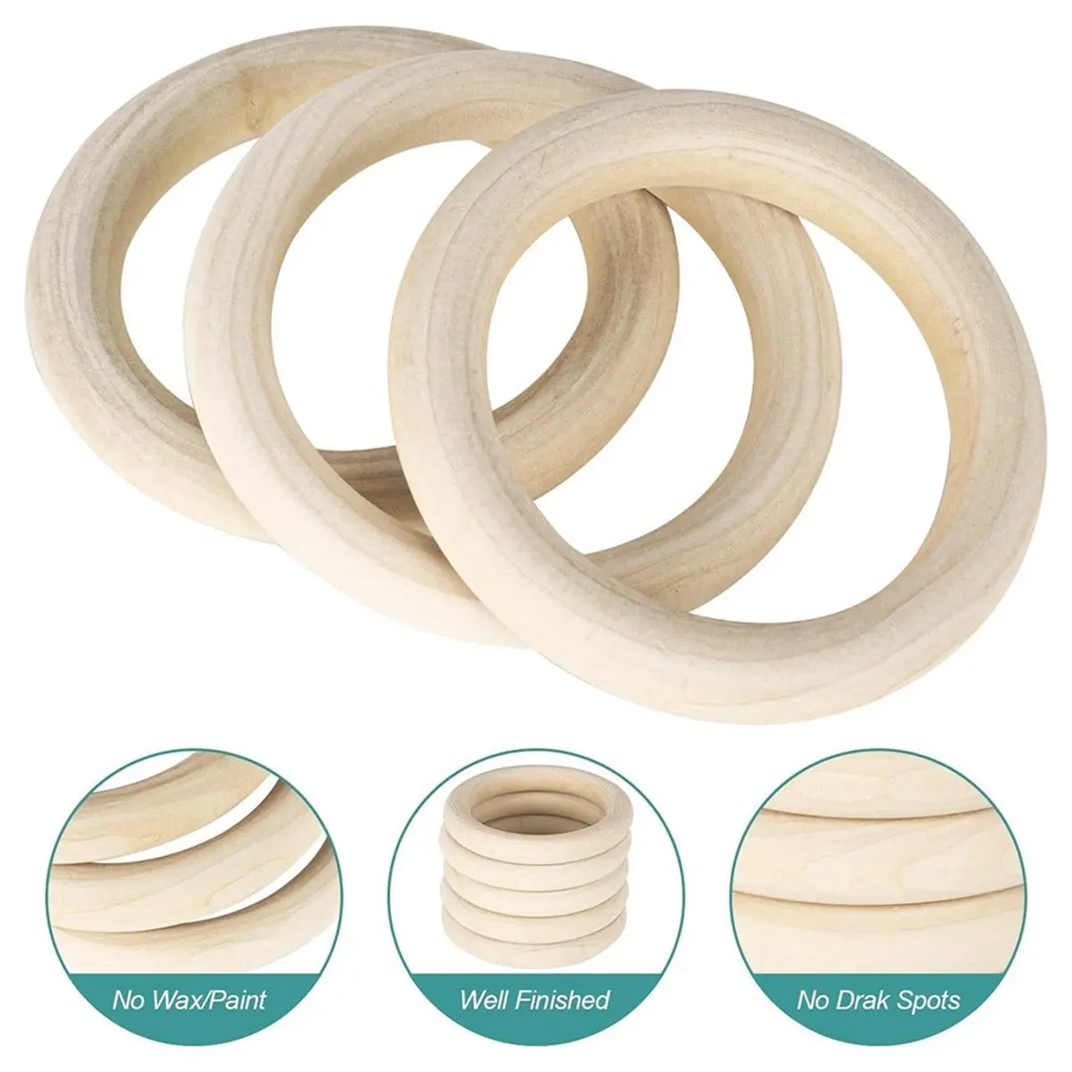 Unfinished Wooden Rings for Crafts, 75mm Natural Solid Wood Rings for DIY Macrame and Jewelry 20PCS