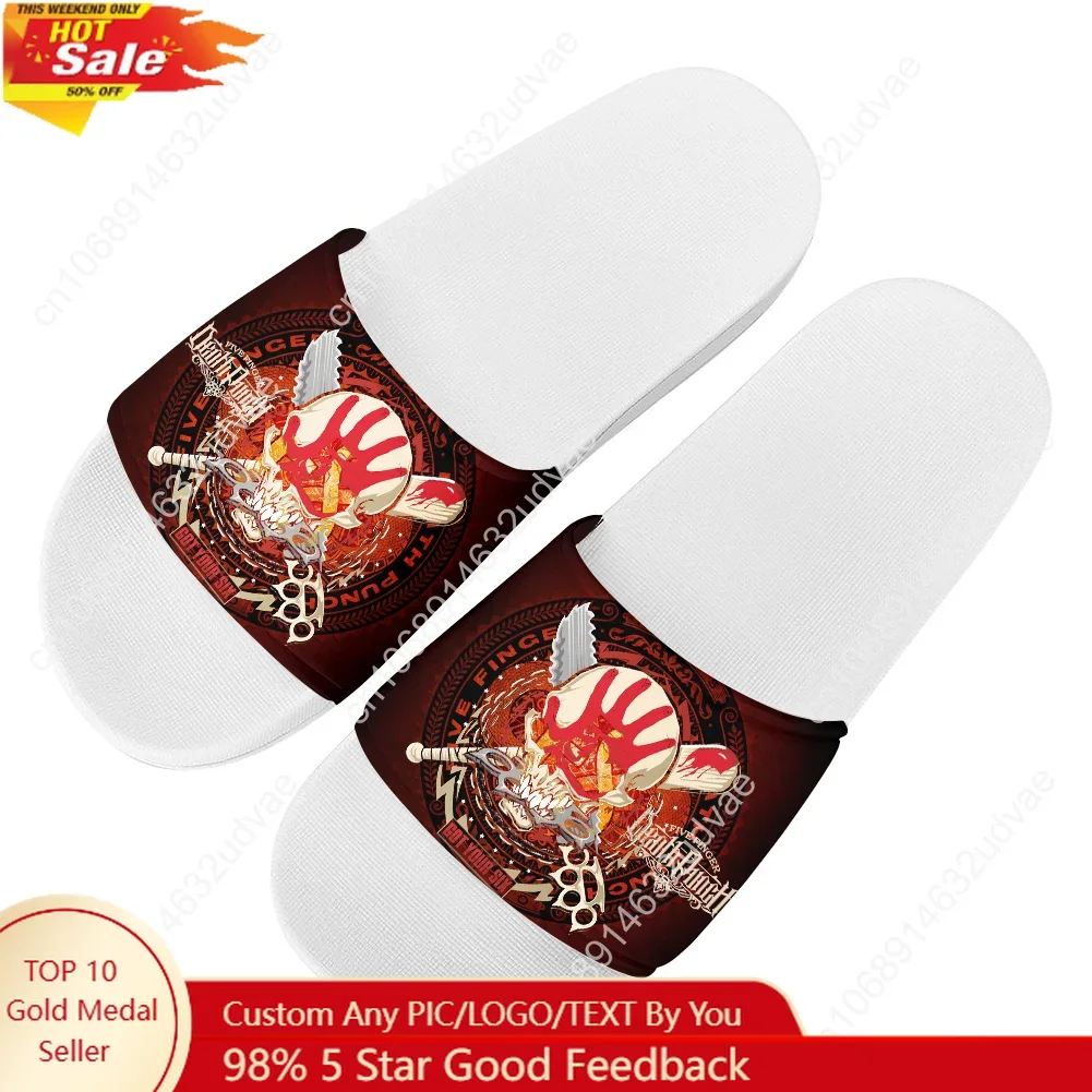 

Five Finger Death Punch Slippers Man Woman Boy Girl Tailor Made Slides Sandals Photo Text Customized Bath Shoes Water Shoe White