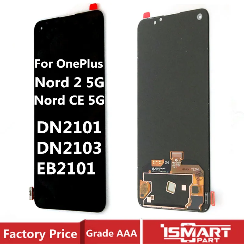 

For OnePlus Nord 2 5G Display Touch Screen Digitizer AMOLED For OnePlus Nord CE 5G EB2101 LCD Display DN2101 DN2103