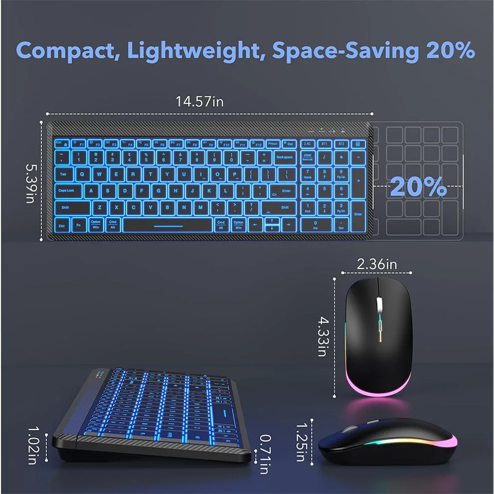 Clavier et souris sans fil minces, portables, rechargeables, Bluetooth, multi-appareils, interrupteurs jusqu'à 3 revie