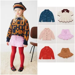 2024 Kids Knit Cardigan Winter Autumn Sweaters for Girls Toddler Knit Tops Girls Dress Skirt Outwear Clothing