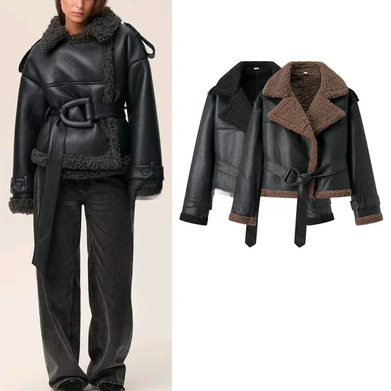 

Новое осеннее женское простое длинное пальто с воротником с поясом и меховым воротником, свободное пальто для поездок на работу, обычное пальто све Long