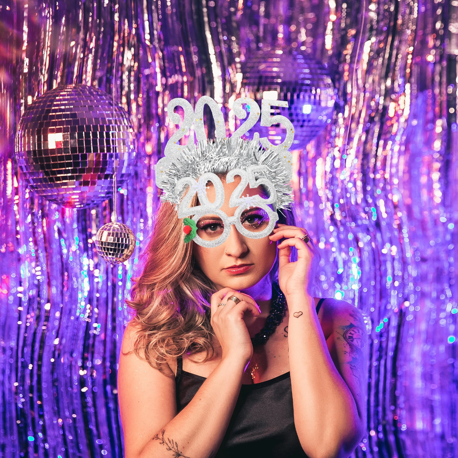 

1 Set 2025 New Year Headband For Adults Party Hair Accessory Festival Theme Photo Booth Prop Glitter Tinsel Headpiece Hair Band