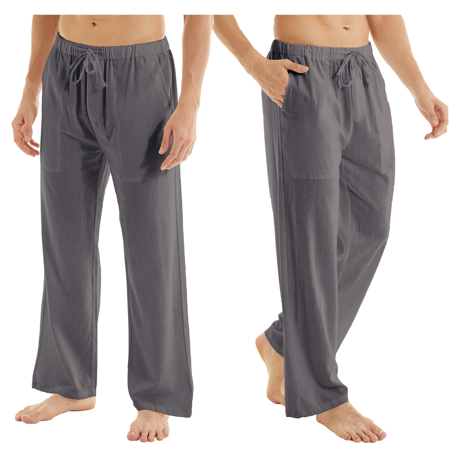 

Мужские повседневные льняные хлопковые штаны для йоги, дышащие свободные спортивные штаны, пляжные брюки, брюки для отдыха, брюки для фитнеса с эластичной резинкой на талии