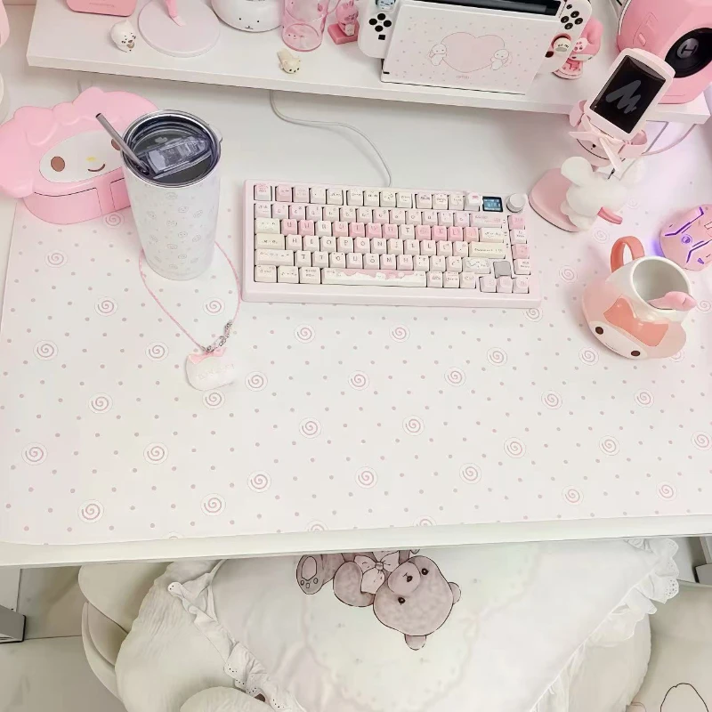 Ins Cute Pink Polka Dot Pu Leather Mouse Pad Waterproof Large Desk Mat Protective Game Keyboard For Dorm Desk Dressing Table Mat view 2