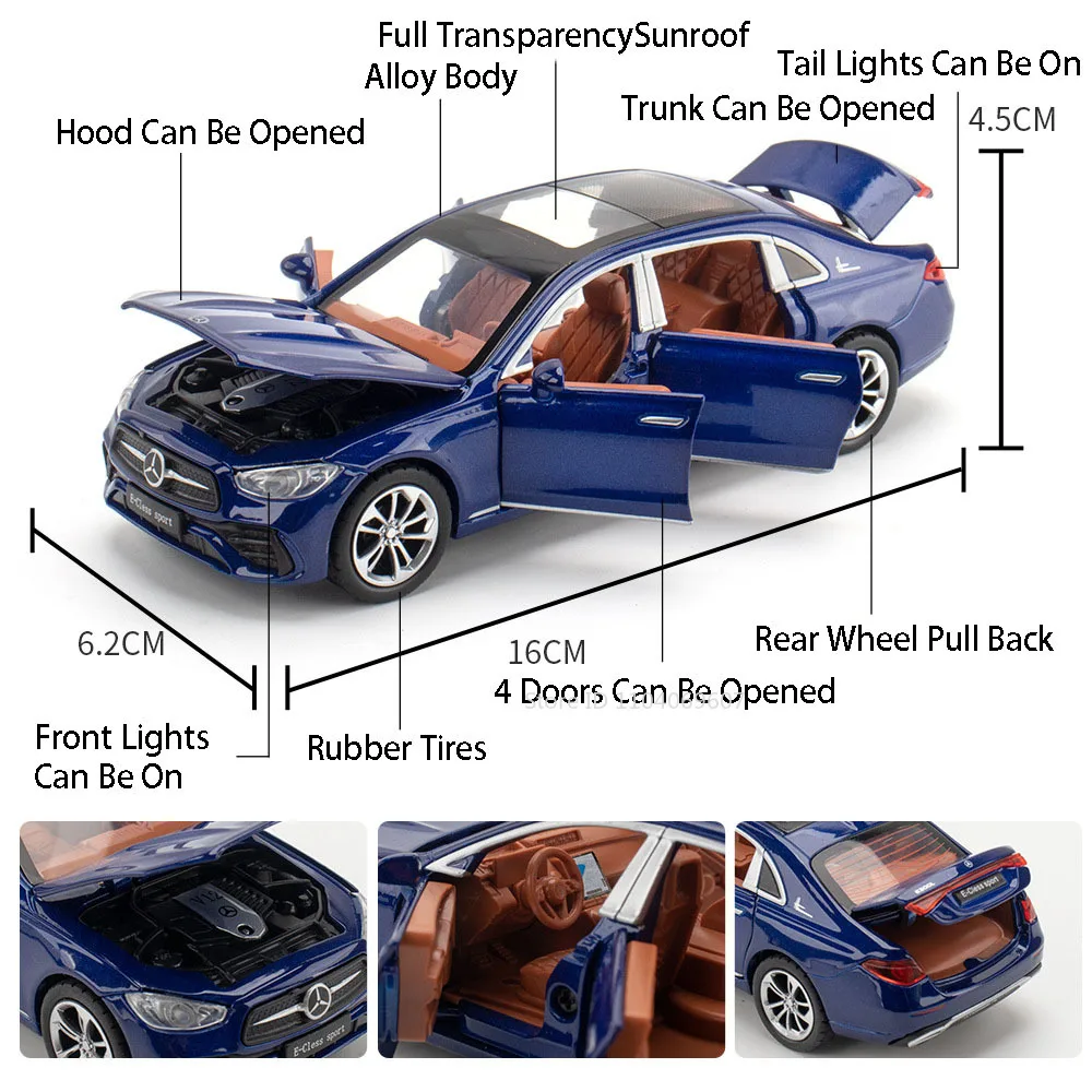 1:32 Miniature Model C260L E300L Toy Cars Alloy Diecast Sound Light Doors Opened Pull Back Rubber Tires Ornament for Kids Gifts