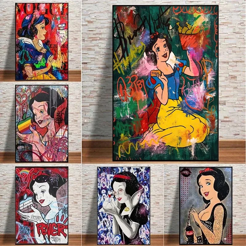 Graffiti Disney Princess Posters And Prints For Living Room Cartoon Snow White Canvas Painting Wall Art Home Decor Cuadros