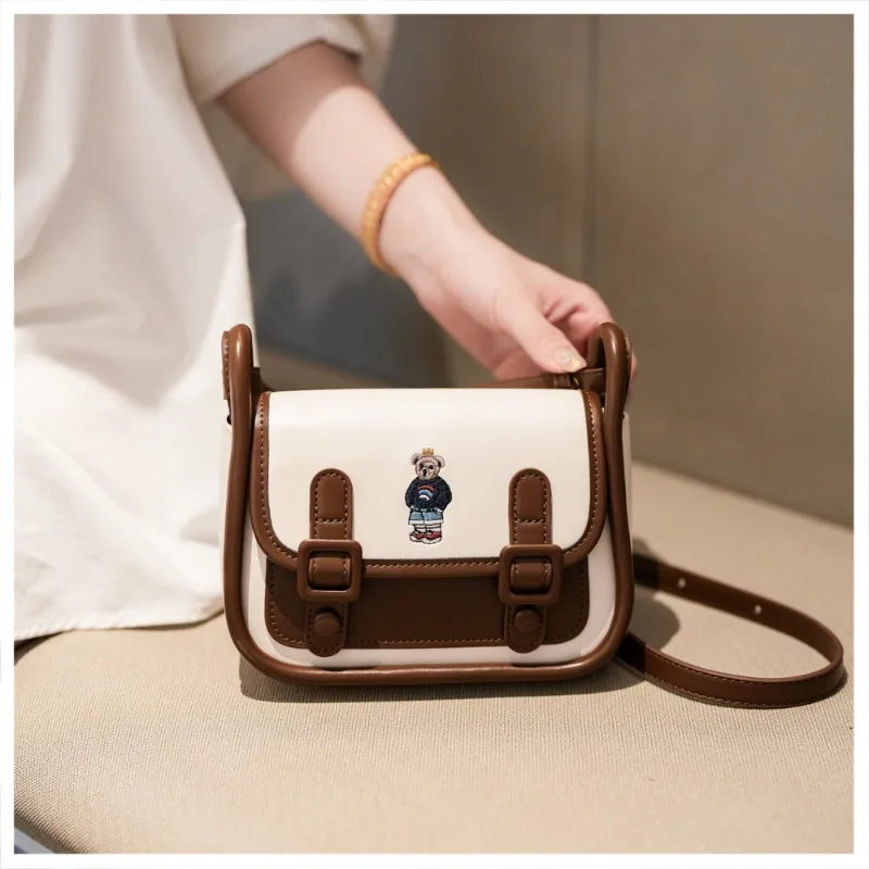 

Small Square Bags for Women Commuting Contrasting Colors Cartoon Shoulder Bag Bear Pattern Design Small Satchel Crossbody Bag