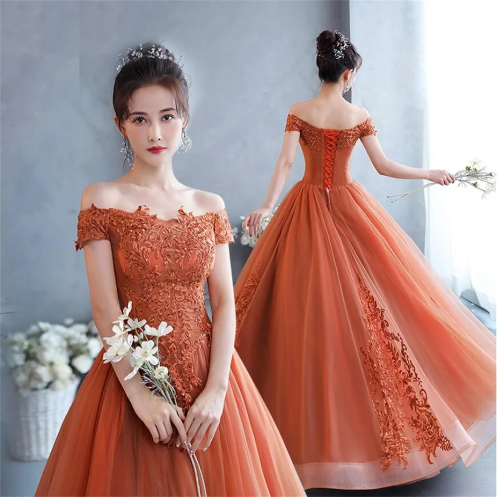 Vestidos de quinceañera naranja con hombros descubiertos, apliques de encaje, Sexy, Formal, princesa dulce 16, fiesta de cumpleaños, 4019, 15, 2023