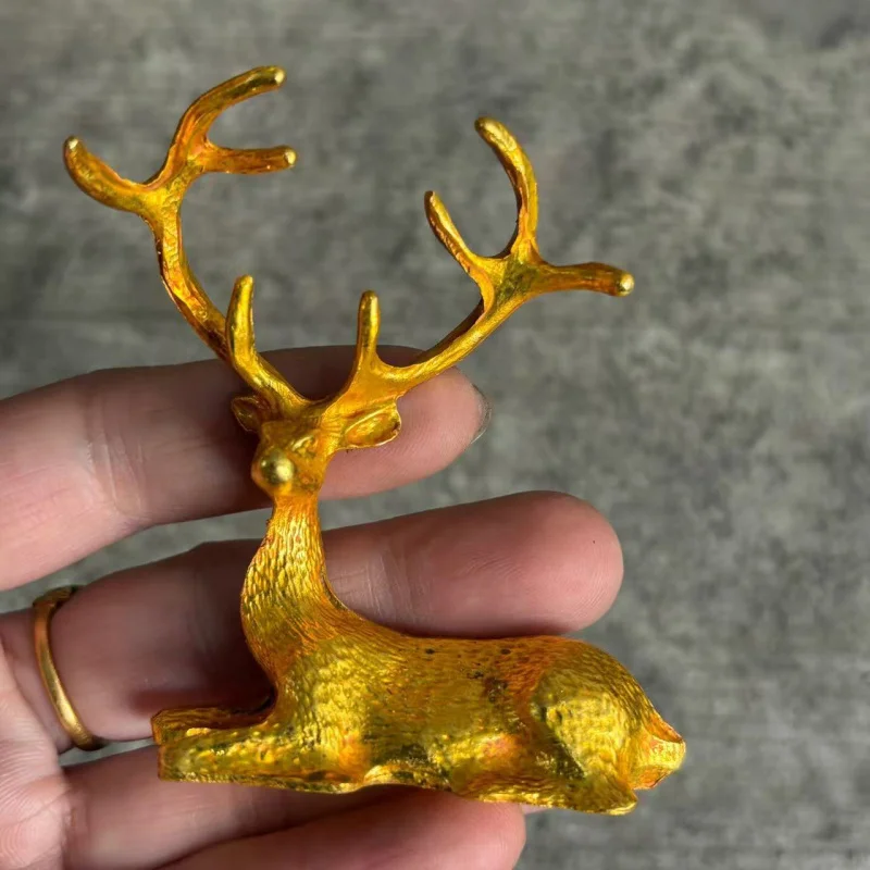 Gilded Brass Elk for Home Desktop Animal Decoration, "Safe Journey" Copper Ornament