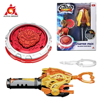 Infinity Nado 6 Starter Pack - Flaming Battle Bear Metal Ring & Tip Spinning Top Gyro with Monster Icon Lanyard Launcher Anime Kids Toy